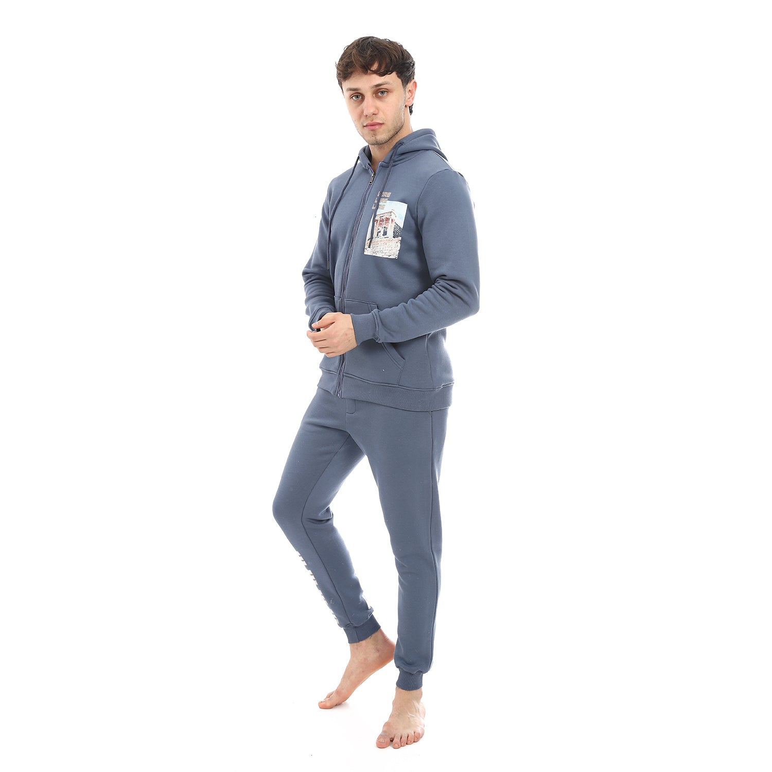 Mens Indigo Printed Winter Hoodie - Modern And Warm Loungewear