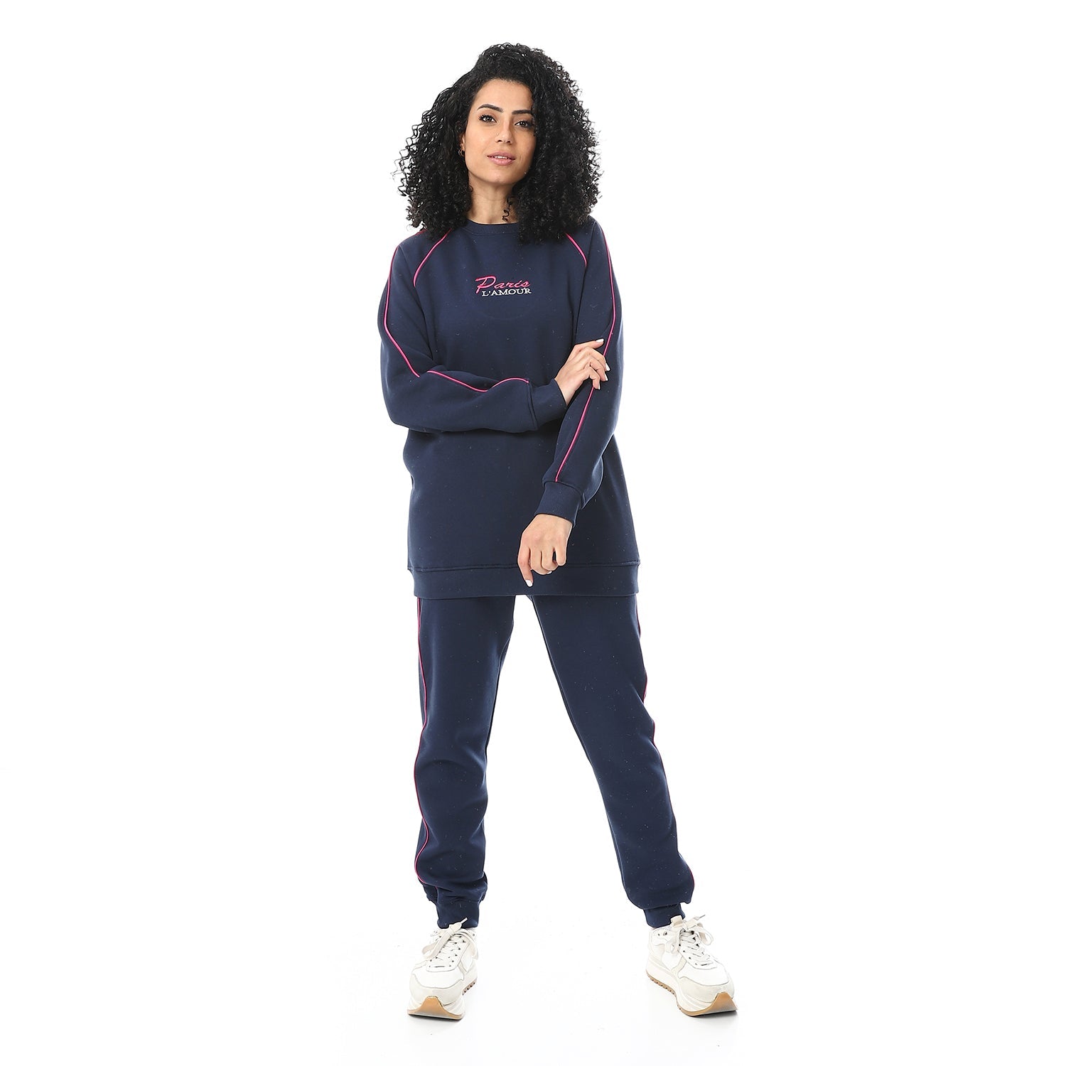 Womens Crew Neck Winter Pajama Set - Navy