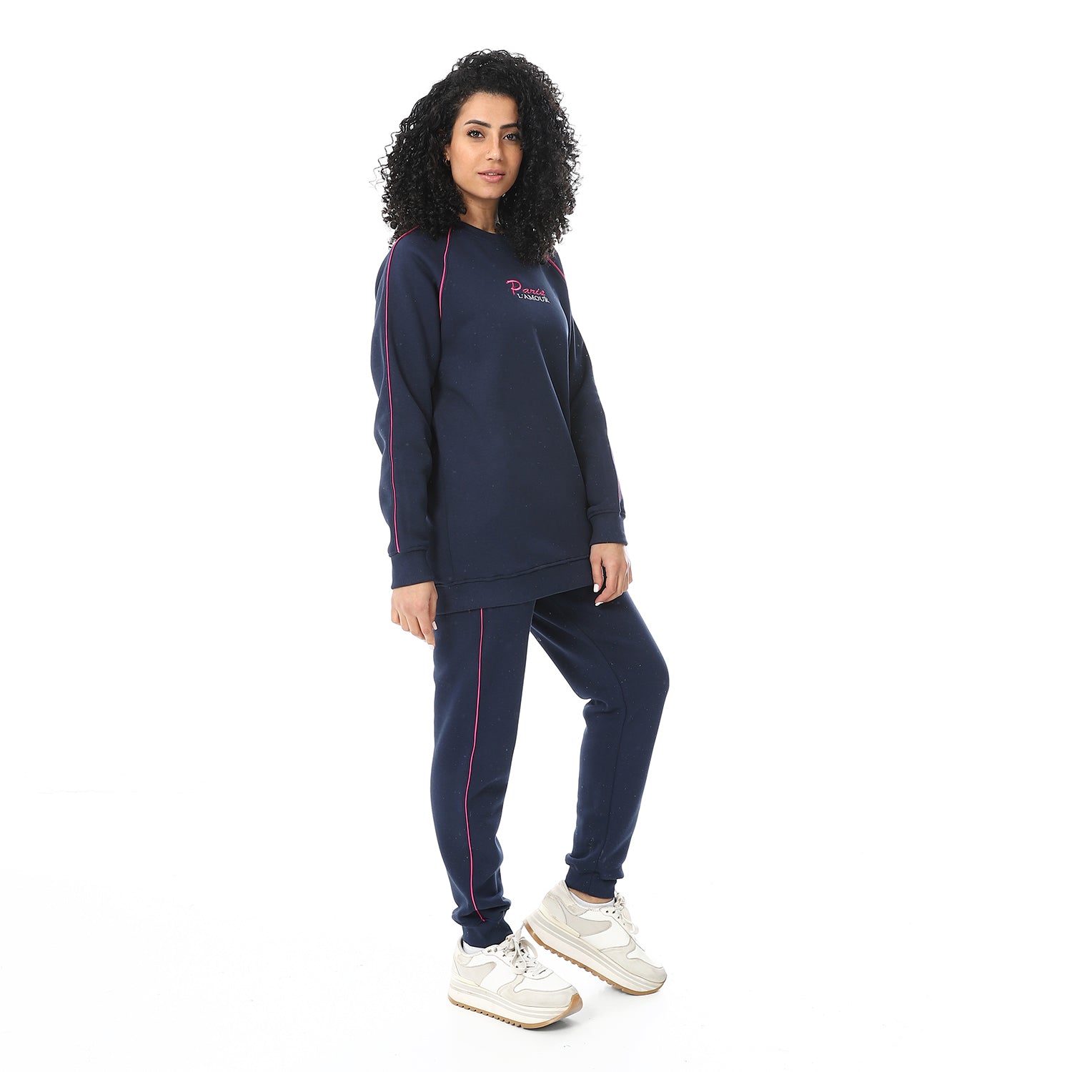 Womens Crew Neck Winter Pajama Set - Navy