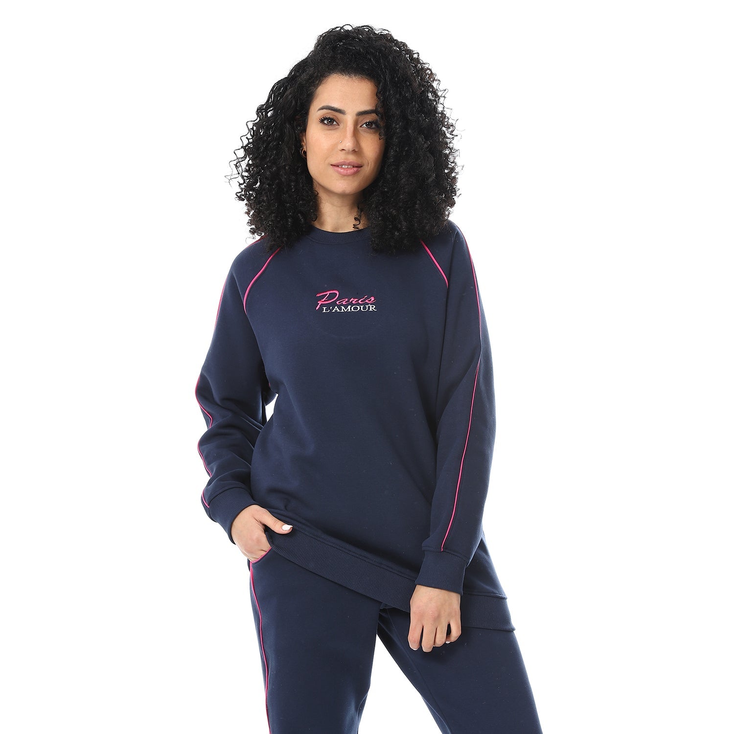 Womens Crew Neck Winter Pajama Set - Navy