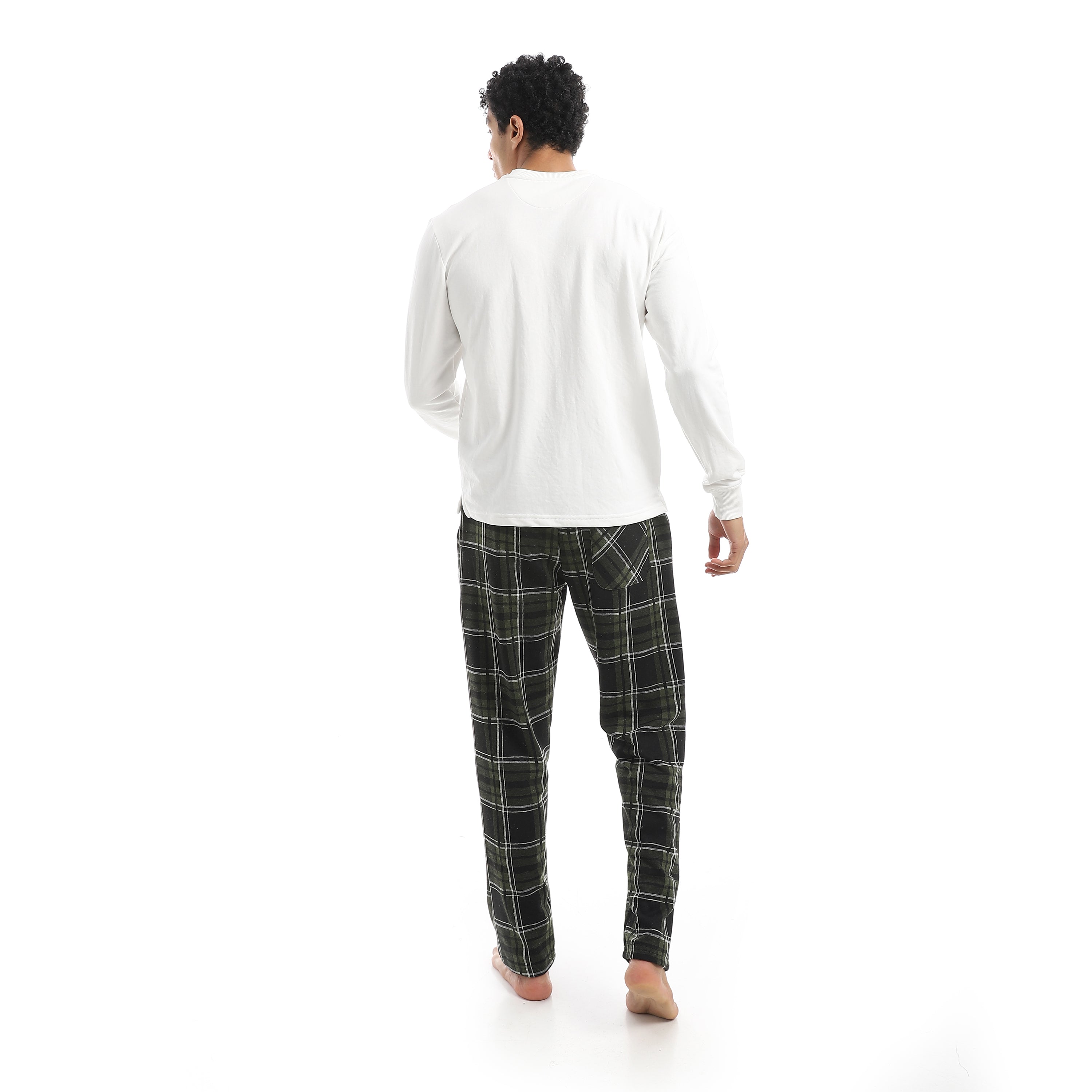 Classic Men’s Pajama Set – Long Sleeve Top & Check Pants - Red cotton