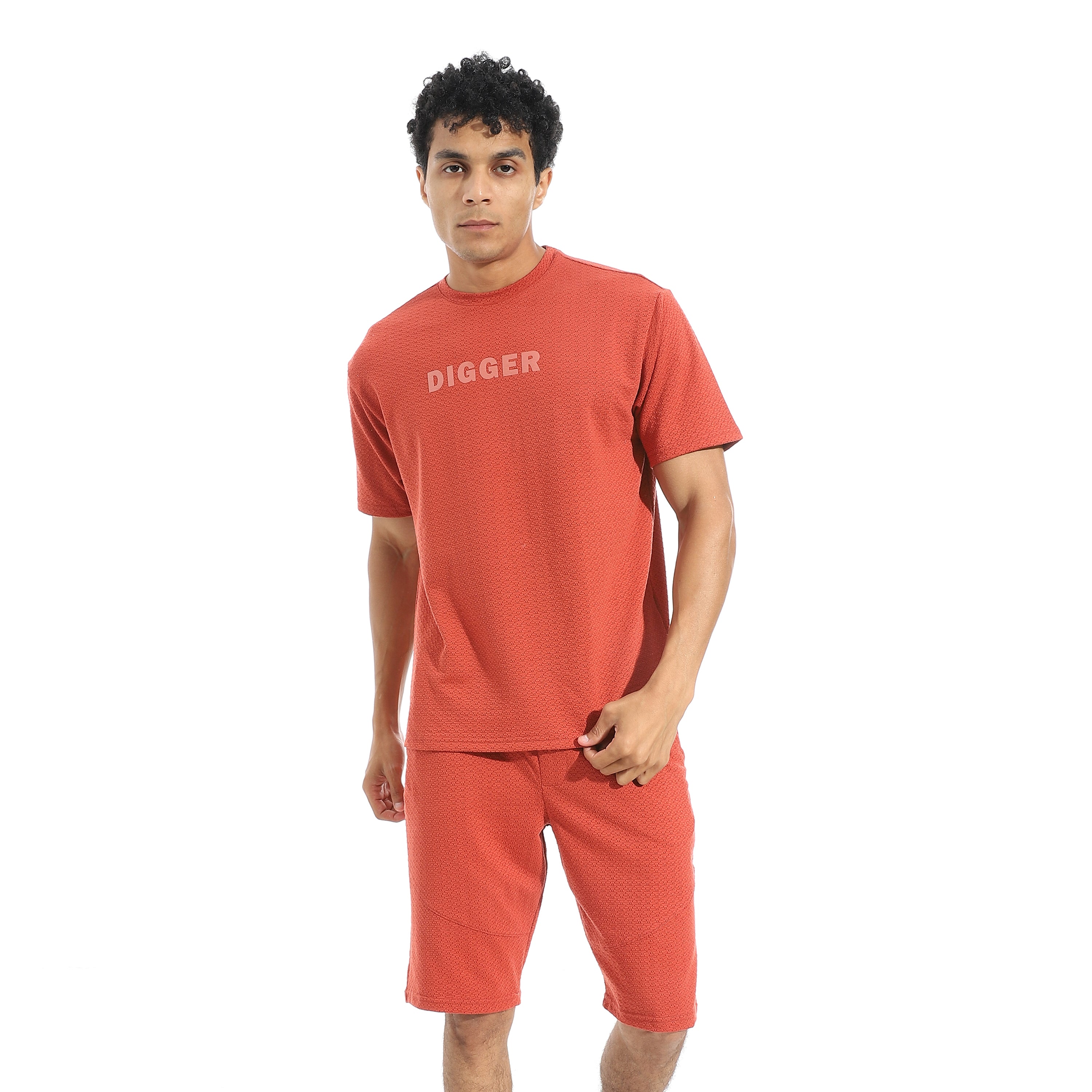 Men's Casual Red T-Shirt & Shorts Set – "DIGGER" Print