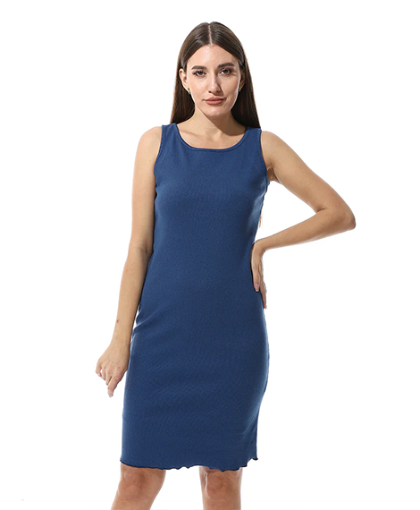 Sleeveless Ribbed Bodycon Midi Dress - Navy