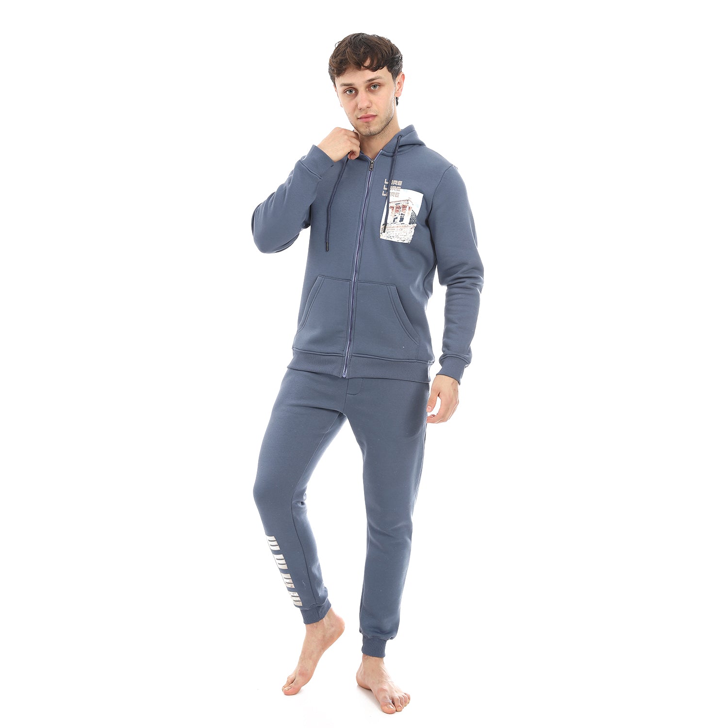 Mens Indigo Printed Winter Hoodie - Modern And Warm Loungewear