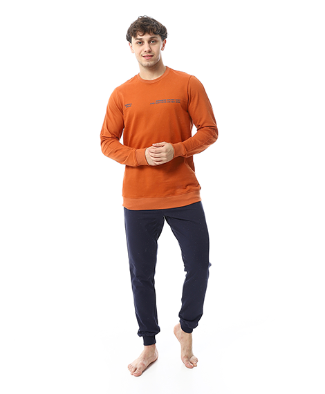 Mens Winter Printed Pajamas -Orange