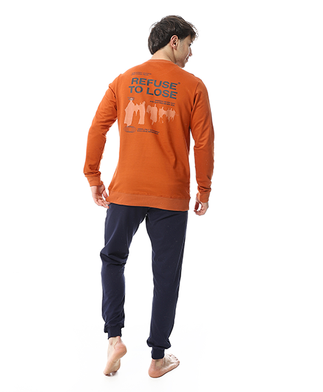 Mens Winter Printed Pajamas -Orange