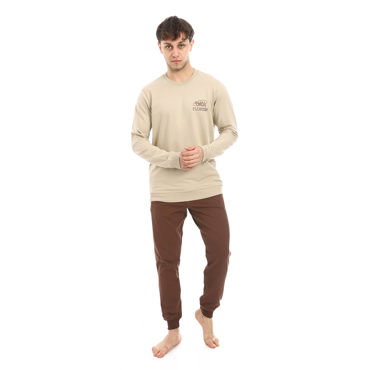 Mens Beige Sweatshirt & Brown Joggers Set - Casual & Comfortable