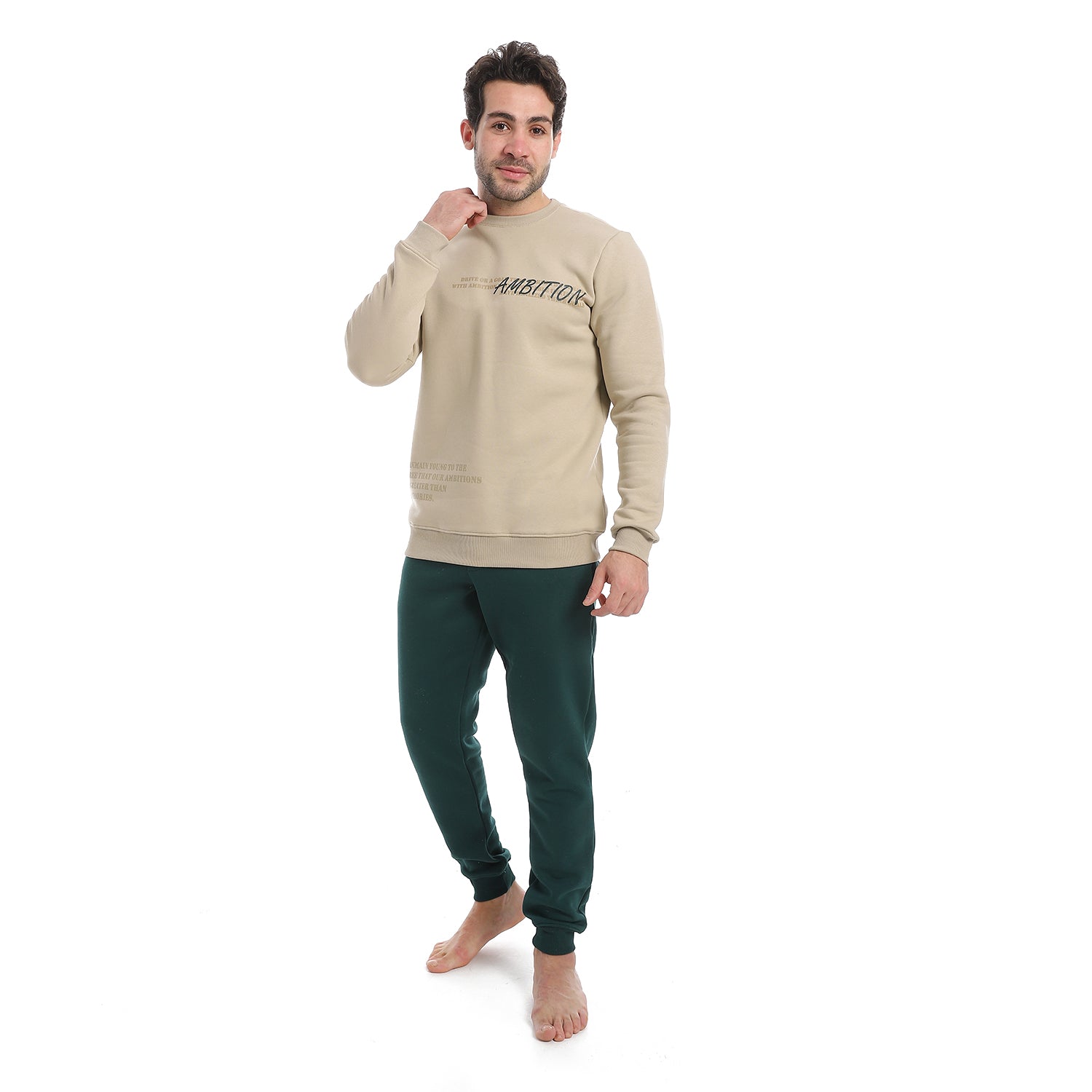 Mens Winter Pajama Printed - Beige