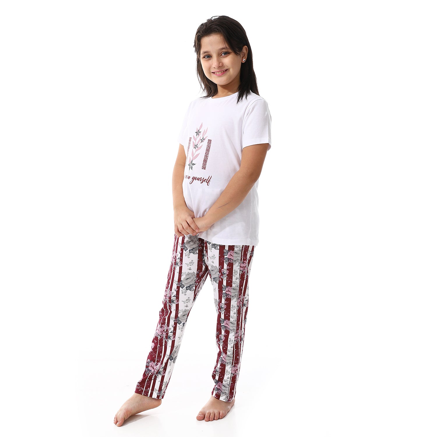 Girls Summer Pajama , Soft And Comfy - White & Red