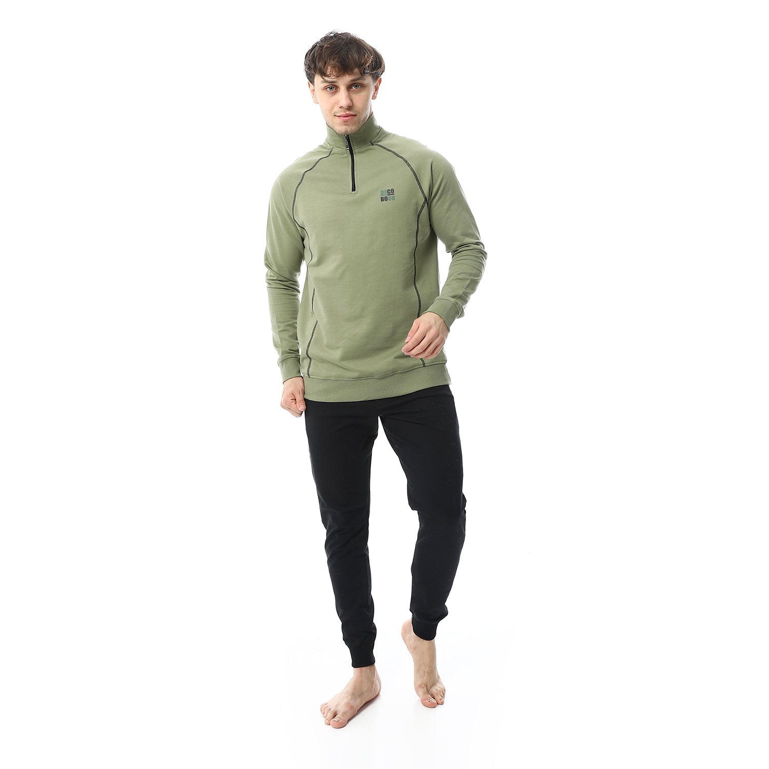 Mens Winter Quarter Zipper Pajama - Dark Green