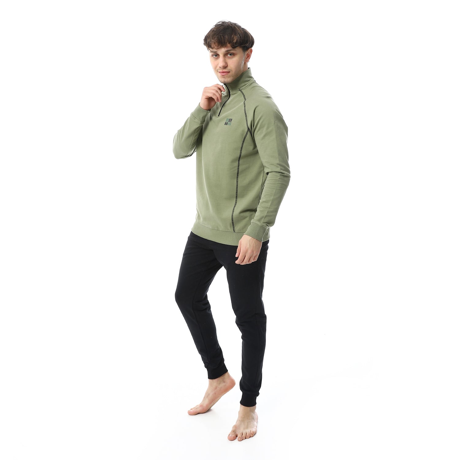 Mens Winter Quarter Zipper Pajama - Dark Green