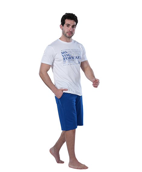 Men's Blue Short Pajama Set with Print
