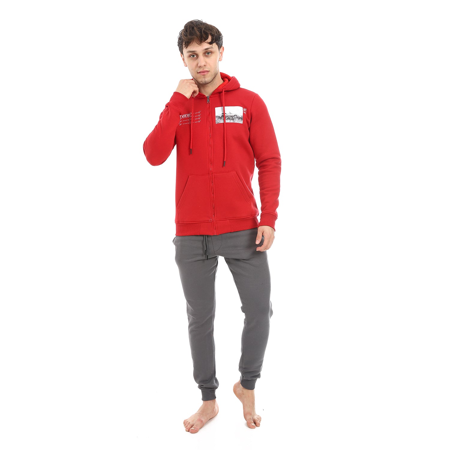 Mens Red Printed Winter Hoodie - Modern And Warm Loungewear