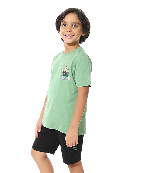 Boys Printed Colorful Summer & Pajama Shorts Set - Green