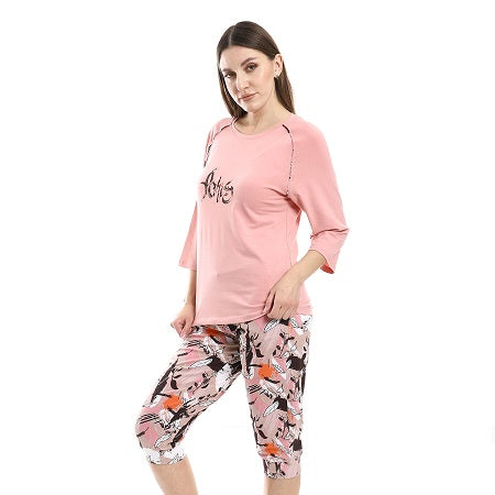Red Cotton Womens Capri Pajama Set