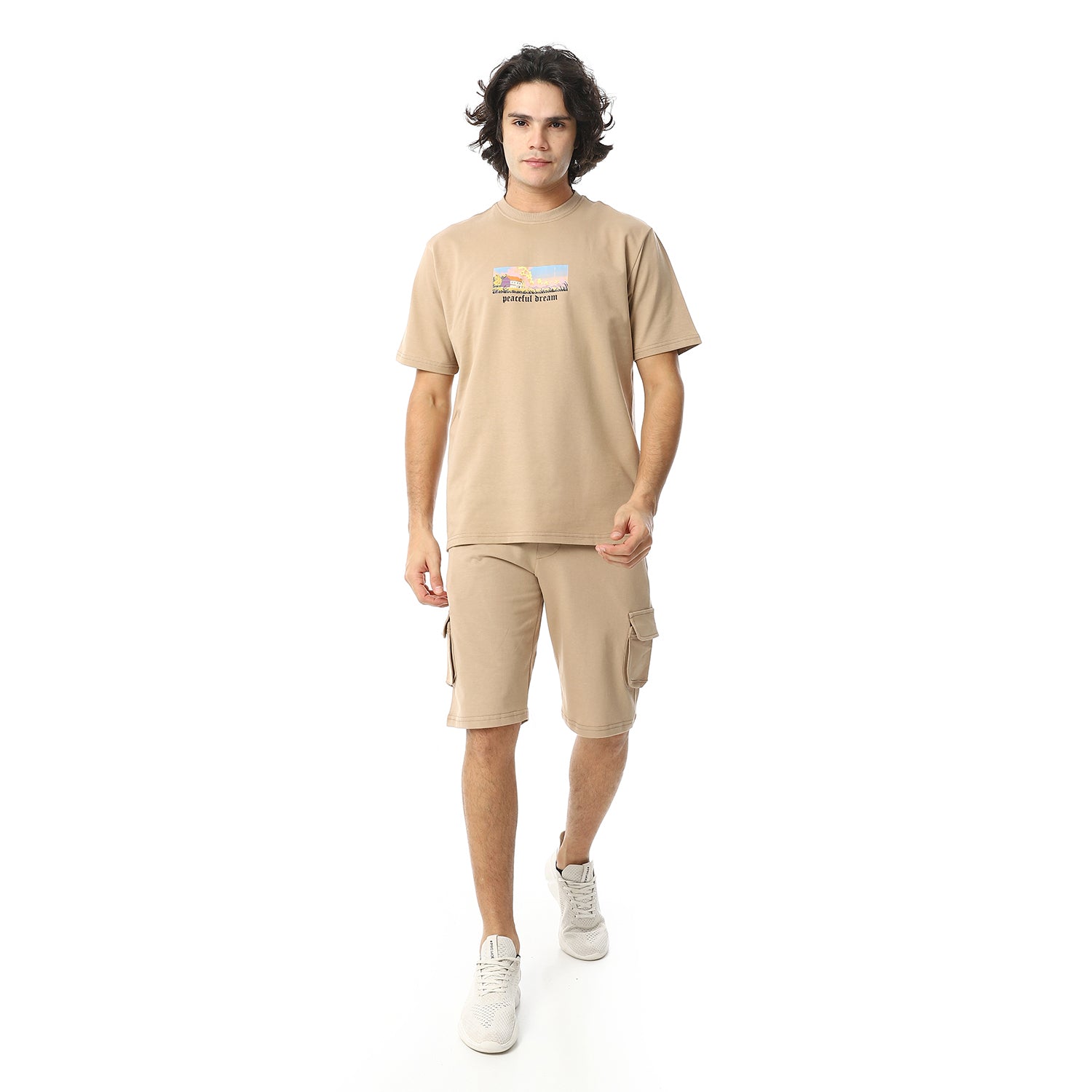 Mens pajama set with printed - Beige