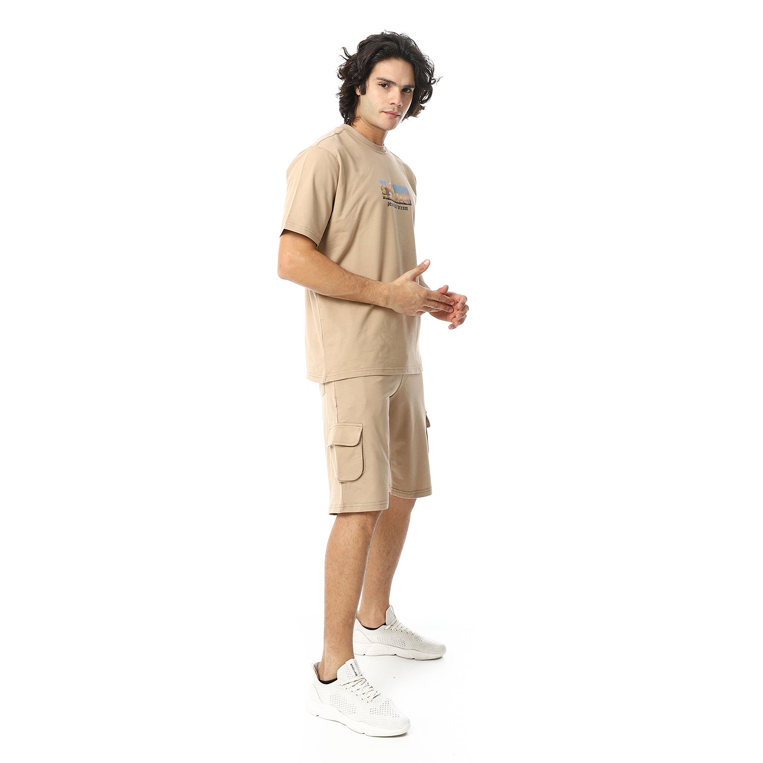 Mens pajama set with printed - Beige