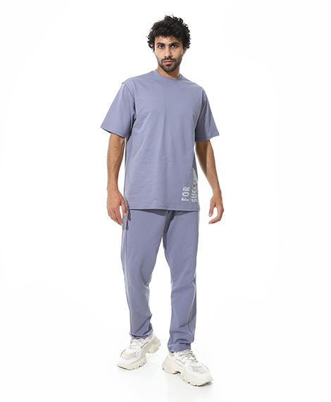 Men's Relaxed Fit Lavender Lounge Set with Bold Side Print
