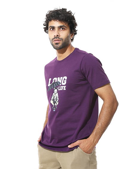 Men's Regular Fit Purple T-Shirt with Printed
