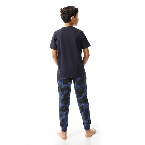 BoysCool Man Pajama Set - Graphic Tee and Camouflage Pants - Navy