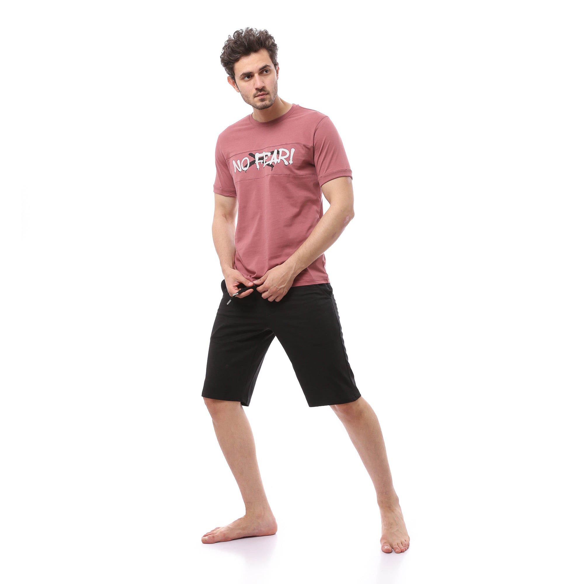 Red Cotton Mens pajama set with printed
