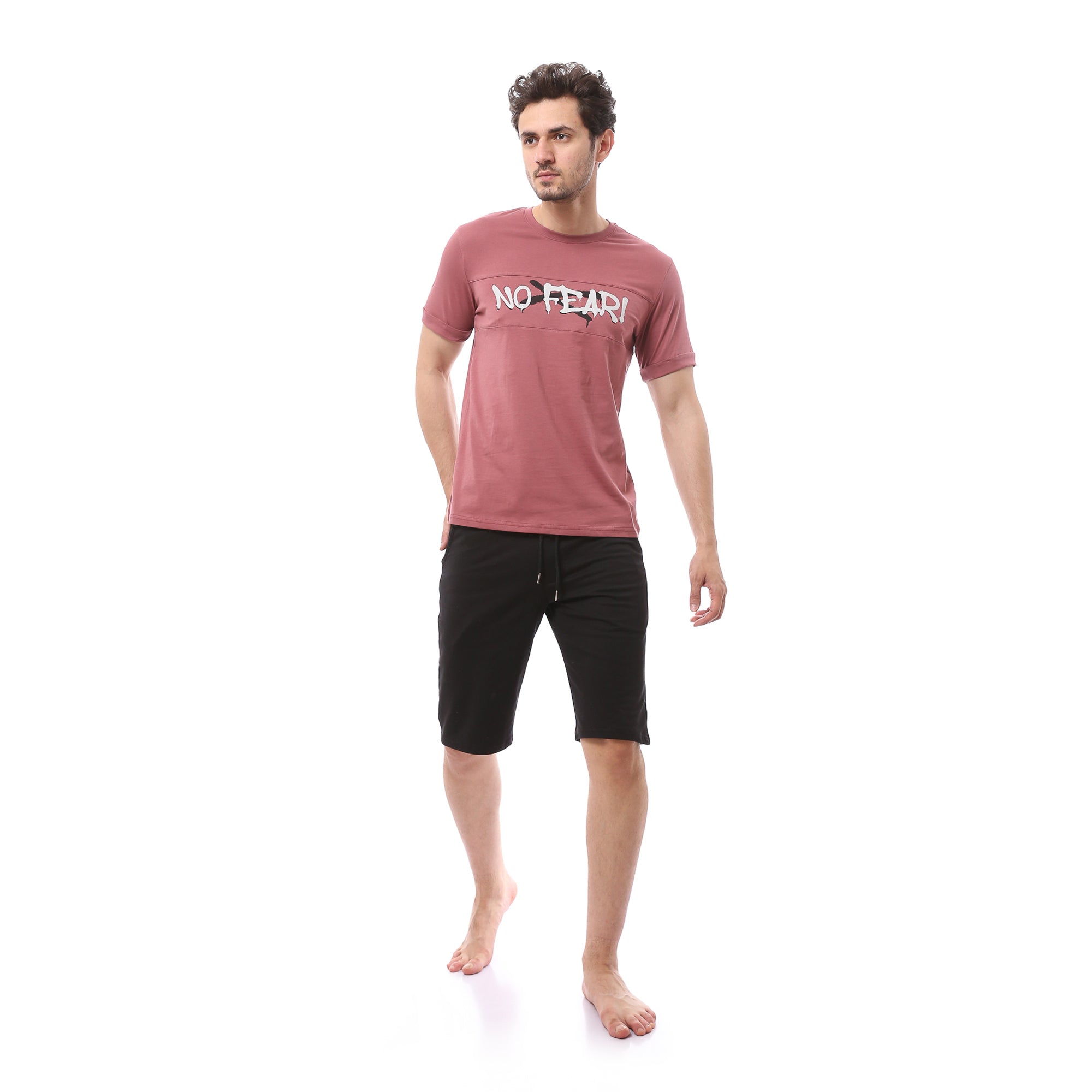 Red Cotton Mens pajama set with printed