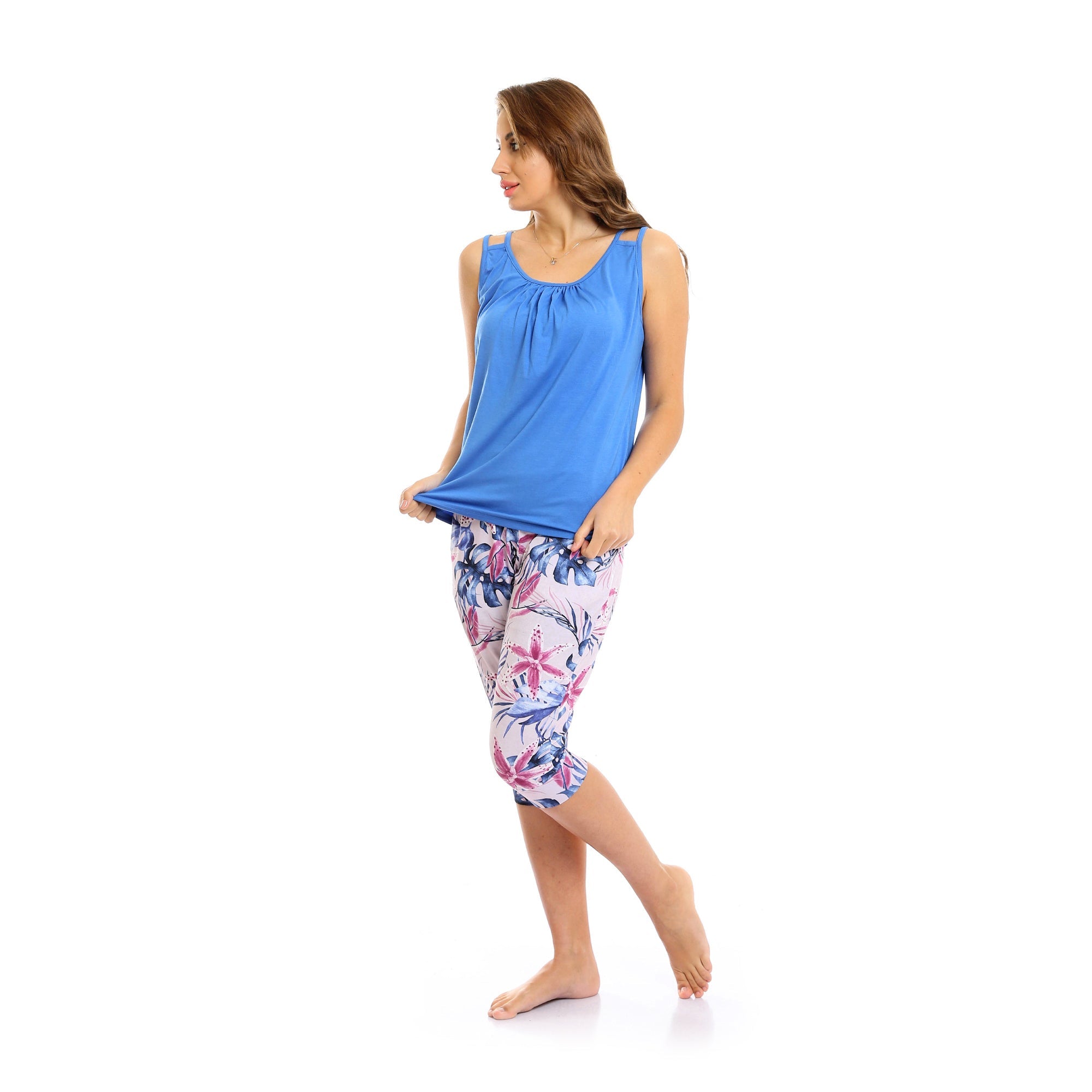 Womens Capri Pajama Set - Blue
