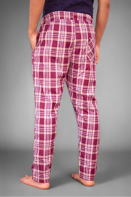 Mens Summer Check Pants - Burgundy