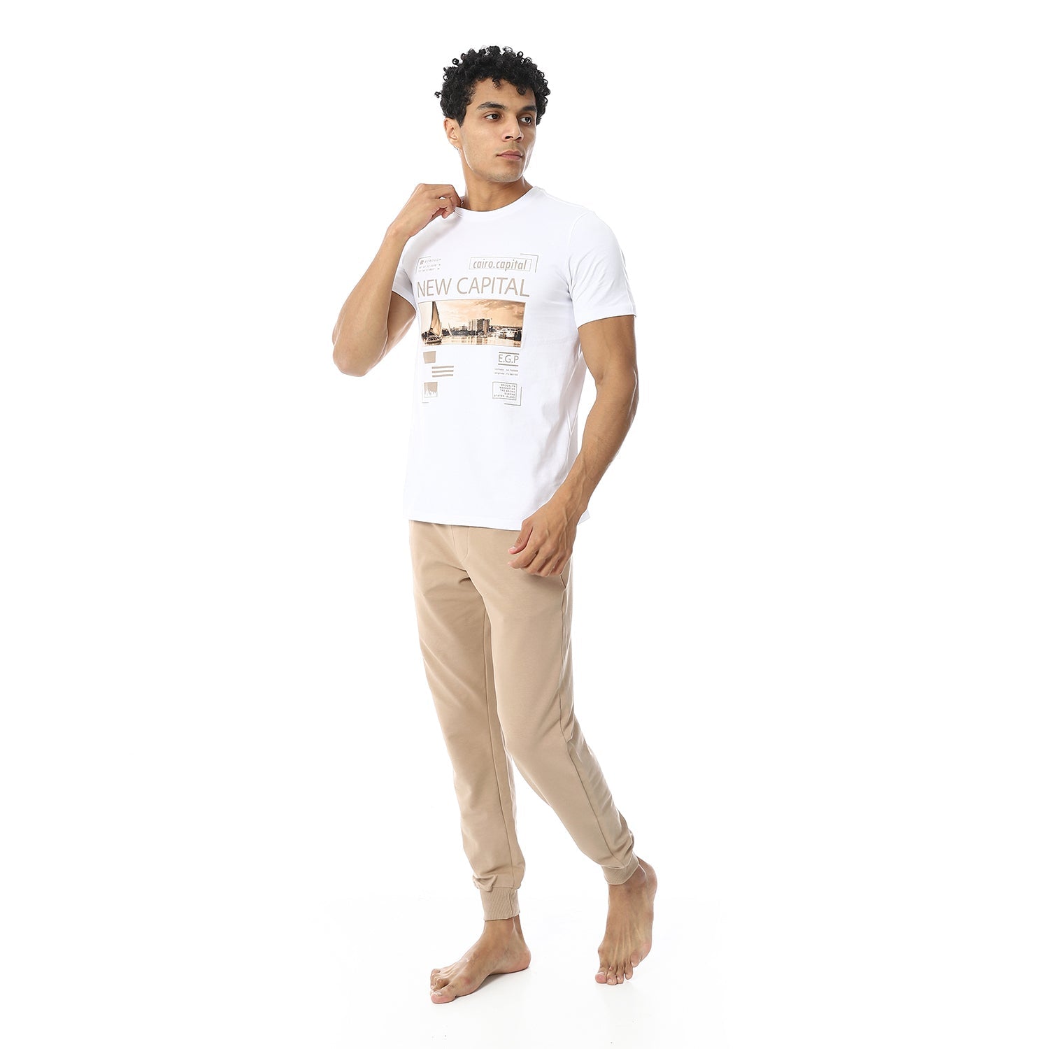 Mens Summer Pajmas, White T-Shirt With Cafe Sweatpants, Stylish and Comfortable Casual Wear