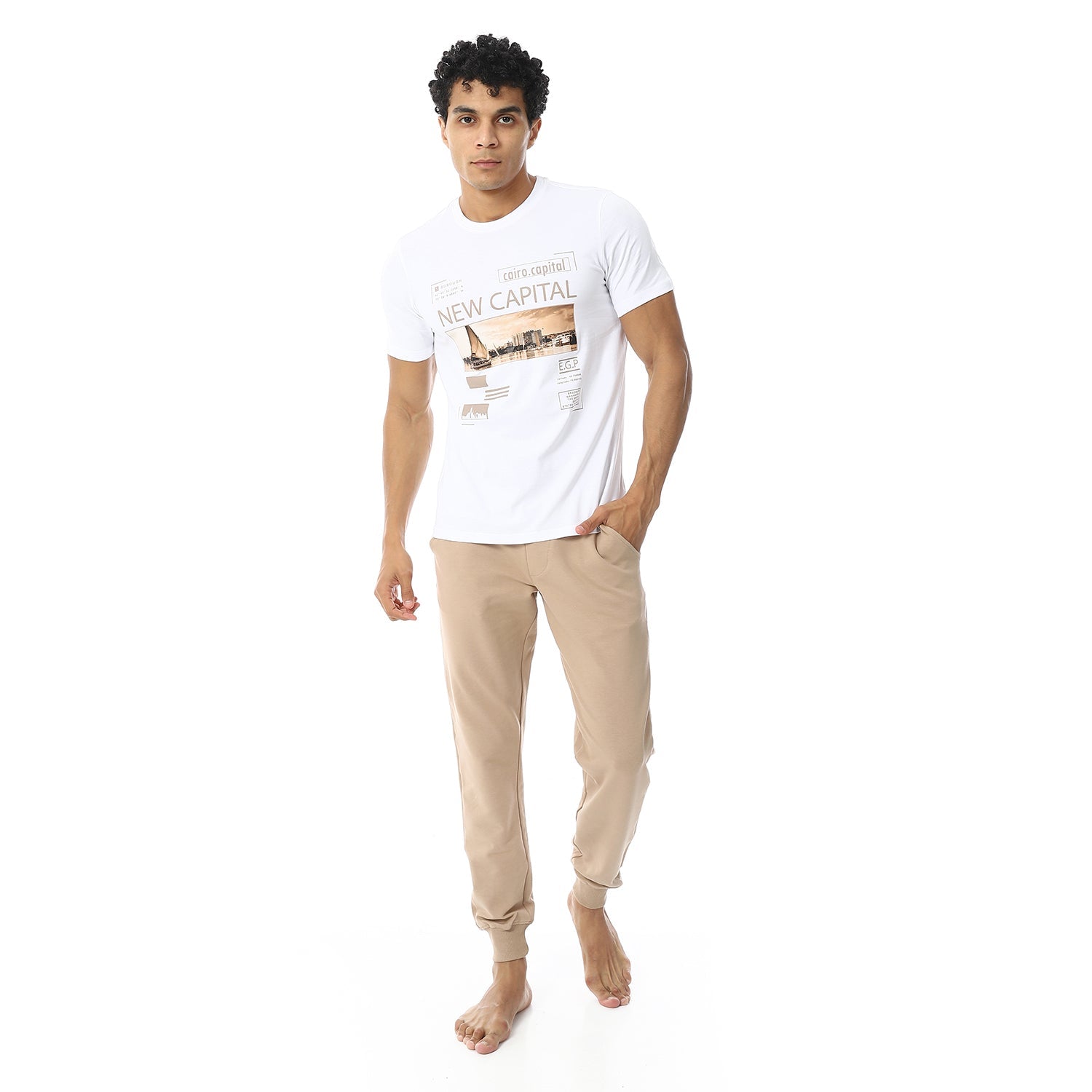 Mens Summer Pajmas, White T-Shirt With Cafe Sweatpants, Stylish and Comfortable Casual Wear