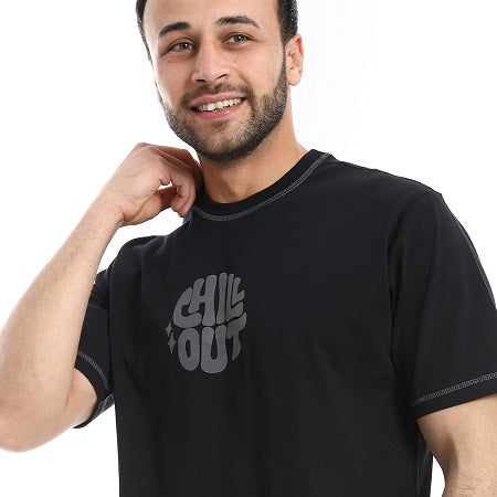 Mens Printed T-Shirt, High - Quality Cotton Comfort - Black