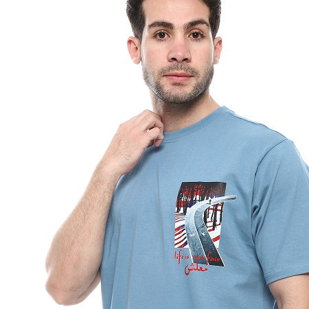 Mens Cotton T-Shirt - Classic and Comfortable - Denim Blue
