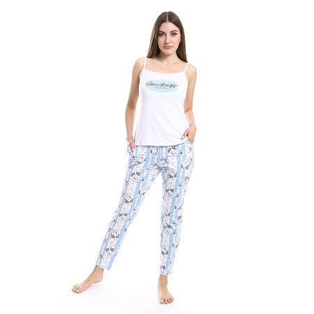 Womens 3-Piece Cotton Summer Pajama Set, Soft and Comfy - Blue