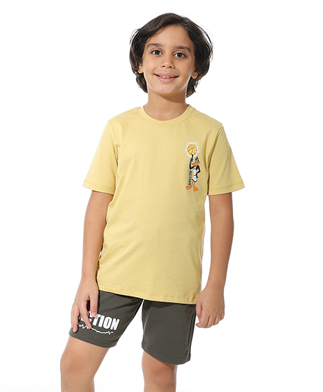 Boys Printed Colorful Summer & Pajama Shorts Set - Yellow