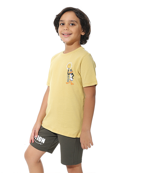 Boys Printed Colorful Summer & Pajama Shorts Set - Yellow