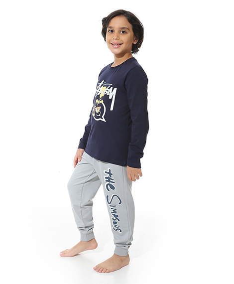 Boy's Summer Pajama Pants and Long Sleeves- Navy