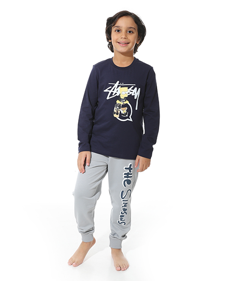 Boy's Summer Pajama Pants and Long Sleeves- Navy