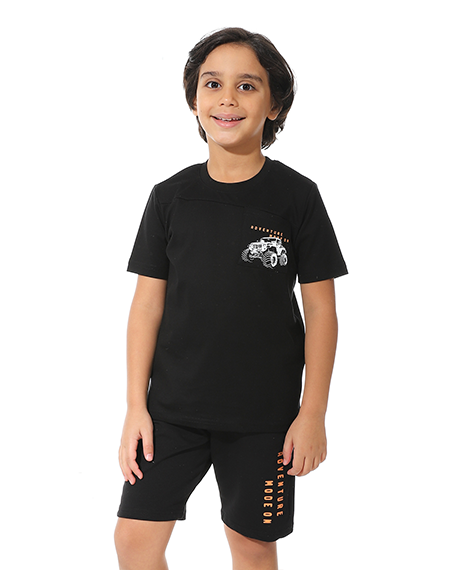 Black Printed Shorts Set for Boys – Summer Melton Vibes
