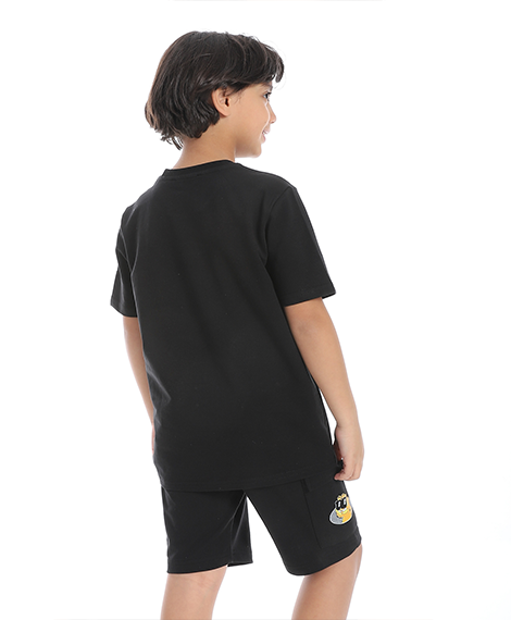 Boys' Summer 2-Piece Black Printed Shorts Set – Casual & Cool