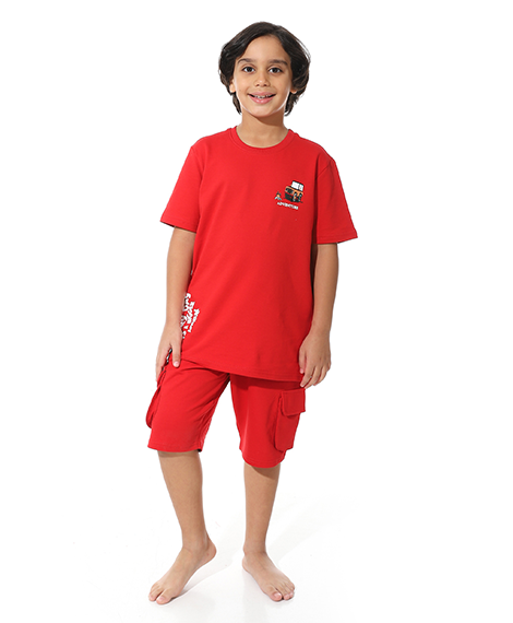 Red Printed Cargo Shorts Set for Boys – Summer Melton Vibes