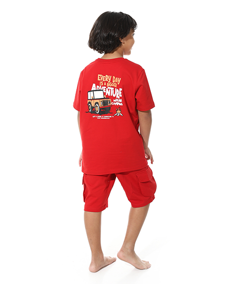 Red Printed Cargo Shorts Set for Boys – Summer Melton Vibes