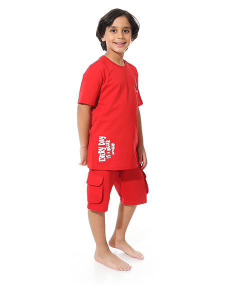Red Printed Cargo Shorts Set for Boys – Summer Melton Vibes