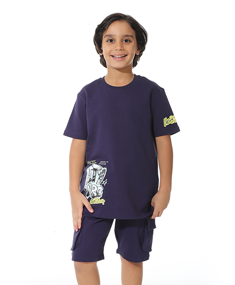 Navy Printed Cargo Shorts Set for Boys – Summer Melton Vibes