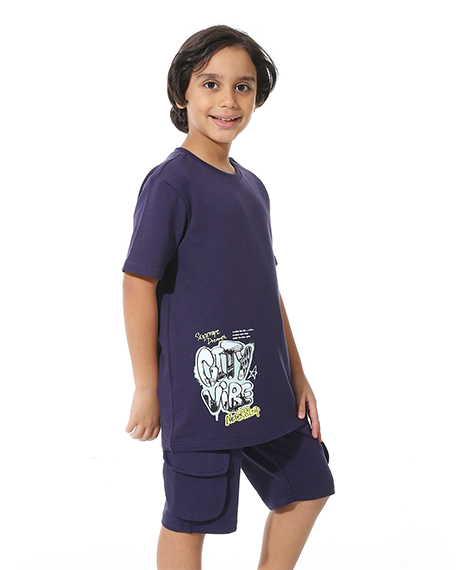 Navy Printed Cargo Shorts Set for Boys – Summer Melton Vibes