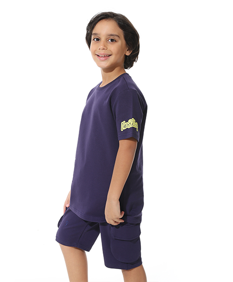 Navy Printed Cargo Shorts Set for Boys – Summer Melton Vibes