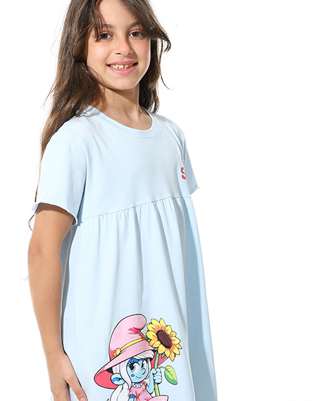 Girls Printed Short Sleeves Nightgown - Blue