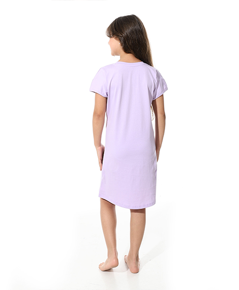 Girls' Cotton Short Dress "Forever with love" - Purple