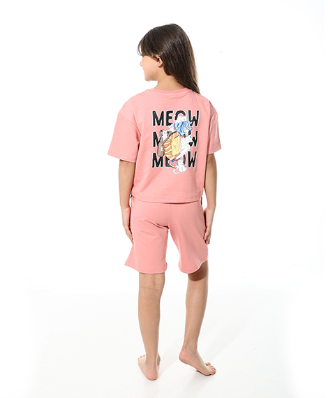 Girls’ Pink Meow Printed Short Set