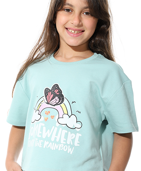 Girls’ Blue "Somewhere Over The Rainbow" Printed Short Set