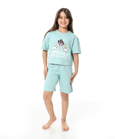 Girls’ Blue "Somewhere Over The Rainbow" Printed Short Set